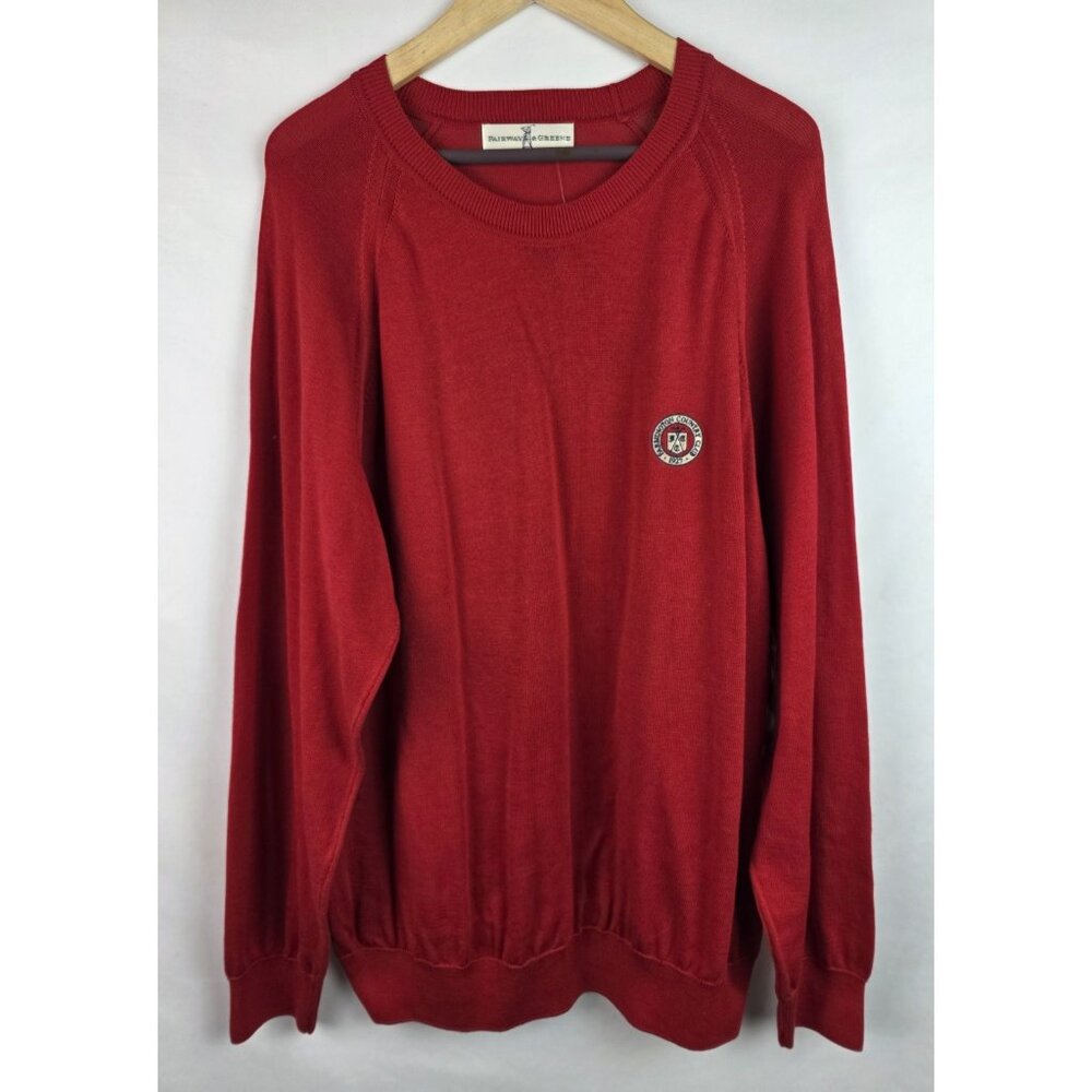 Fairway & Greene Mens Sweater Size Large Red Farmington Country Club 1927 Top